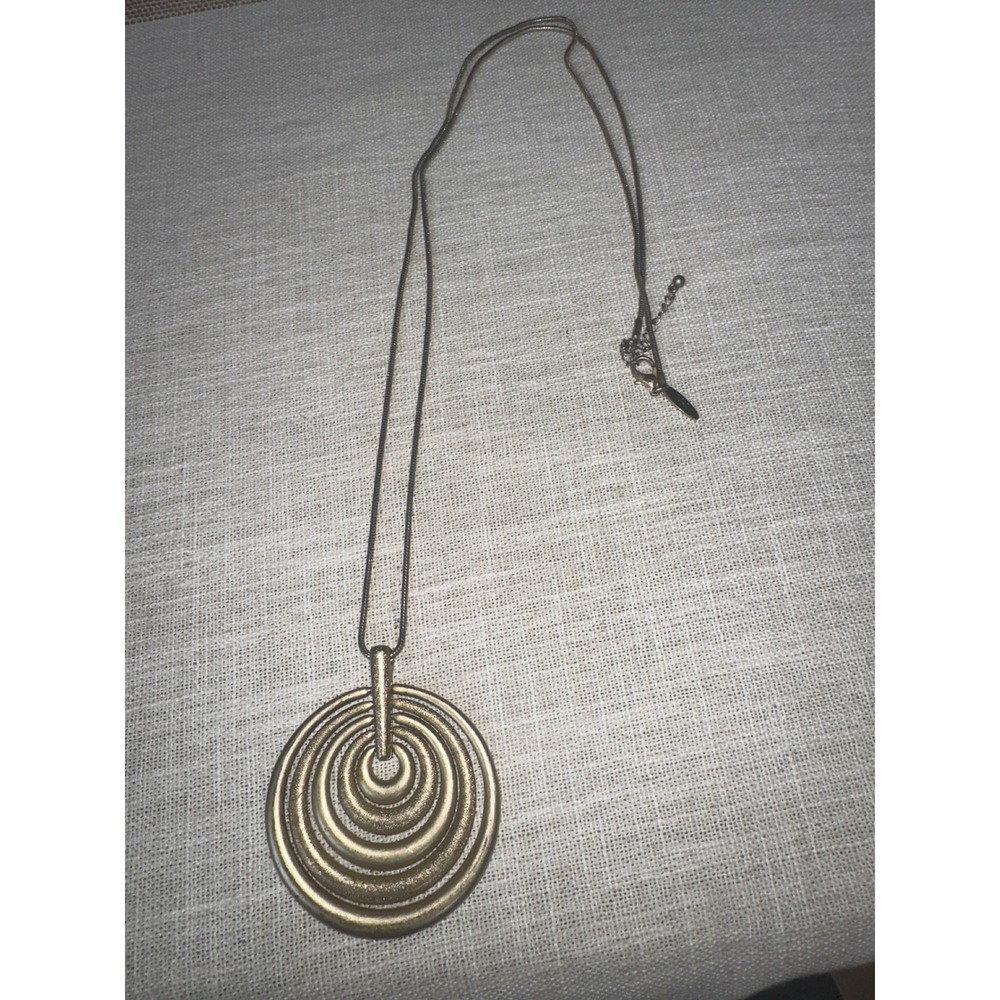 Vintage New York & Company Gold Tone Concentric Spiral Pendant Necklace Boho 17"